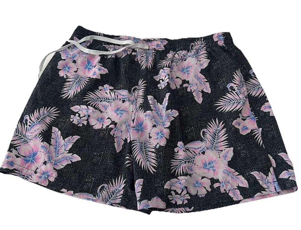 Chubbies Mens 2XL Floral Swim Trunks Shirts Black Purple Flowers Drawstring